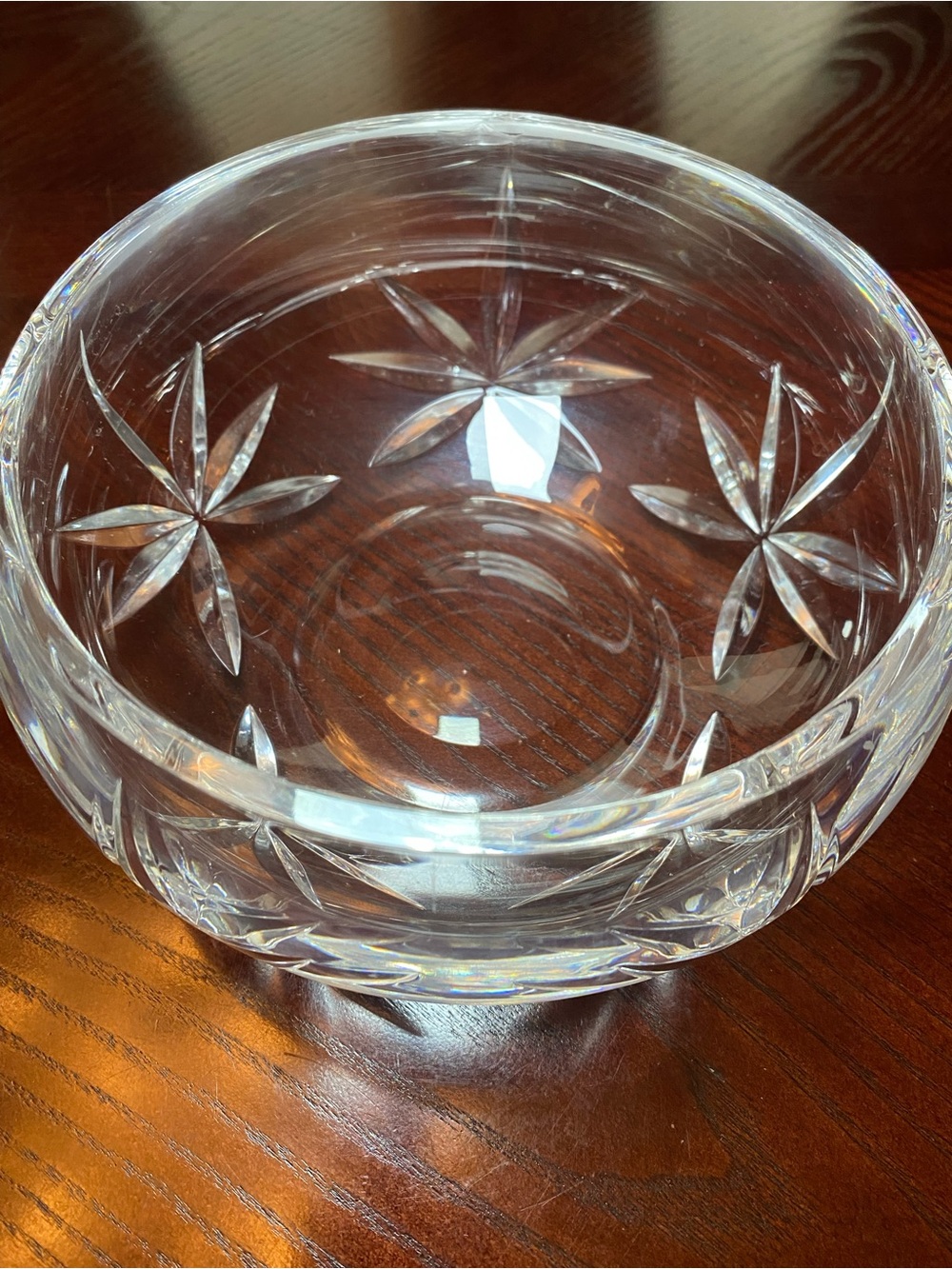 Vintage heavy lead crystal serving bowl with starburst cuts 7x3.5